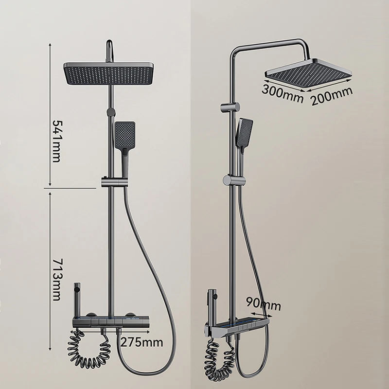 Luxury Gray Digital Shower System β Full Bathroom Set with Ambient Light, Piano Button Controls & Display