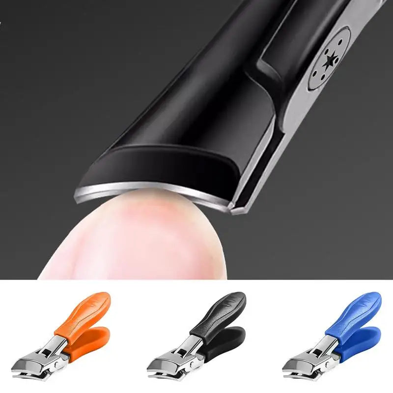 Slanted Nail Clippers with Wide Jaw – Anti-Splash Long Handle Clippers for Thick Toenails & Fingernails (Unisex, Stainless Steel)