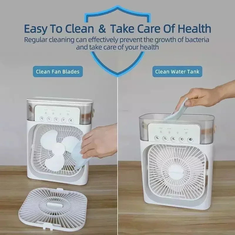 3-in-1 Mini Air Cooler Fan | Portable Humidifier & LED Night Light for Home & Office