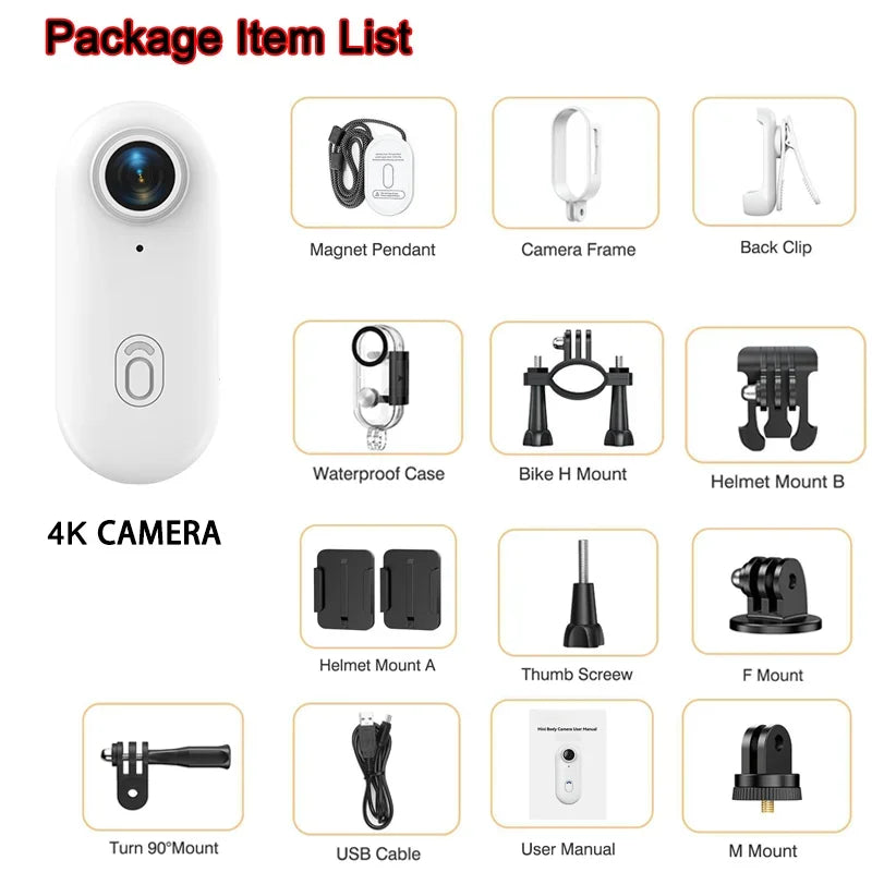 JETO Pocket 4K Mini Camera β Magnetic Wearable Action Cam with Waterproof Case, WiFi | Ideal for Cycling, Vlogging & Home Use