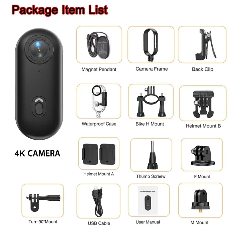 JETO Pocket 4K Mini Camera β Magnetic Wearable Action Cam with Waterproof Case, WiFi | Ideal for Cycling, Vlogging & Home Use