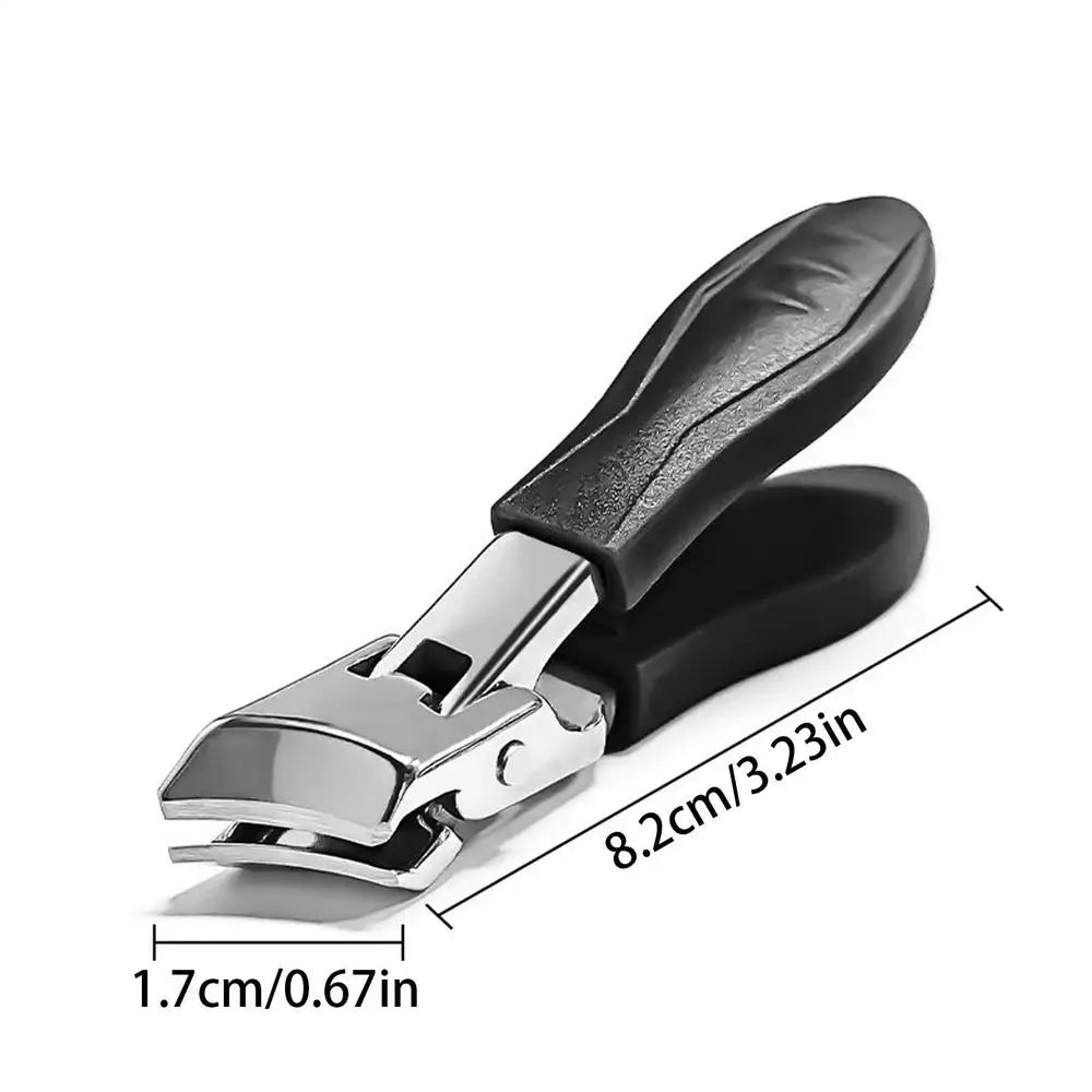 Slanted Nail Clippers with Wide Jaw – Anti-Splash Long Handle Clippers for Thick Toenails & Fingernails (Unisex, Stainless Steel)