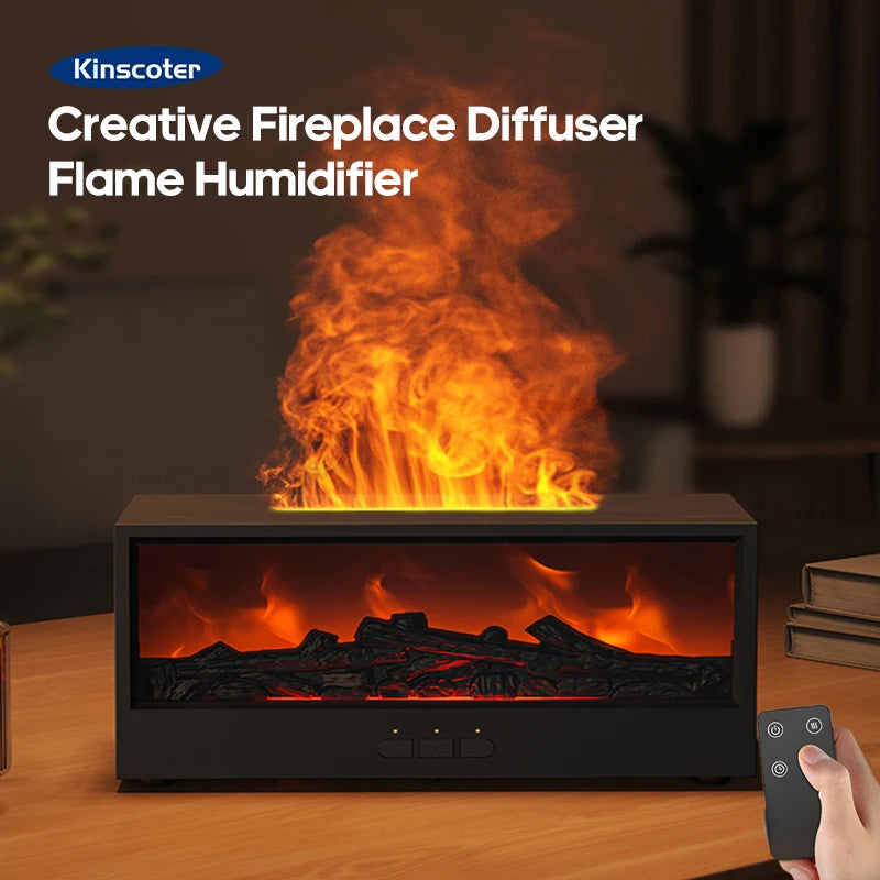 Fireplace Air Humidifier & Aroma Diffuser – Waterless Auto-Off, LED Light, Remote Control | Perfect Creative Gift for Home