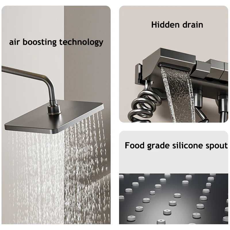 Luxury Gray Digital Shower System β Full Bathroom Set with Ambient Light, Piano Button Controls & Display