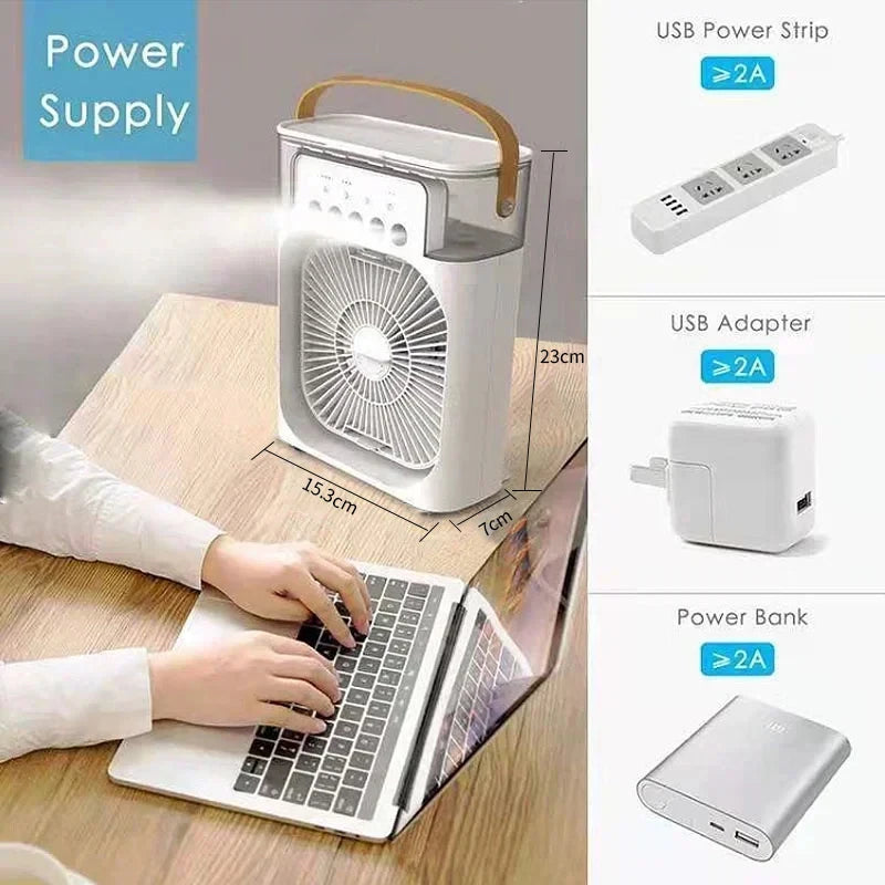 3-in-1 Mini Air Cooler Fan | Portable Humidifier & LED Night Light for Home & Office