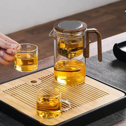 Misty Glass Teapot with Wooden Handle – Tea Leaf Separator, Heat-Resistant, Transparent Teaware (520ml / 720ml)