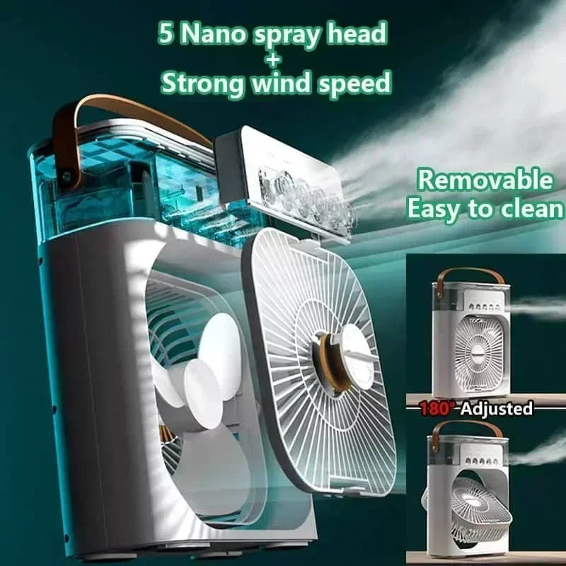 3-in-1 Mini Air Cooler Fan | Portable Humidifier & LED Night Light for Home & Office