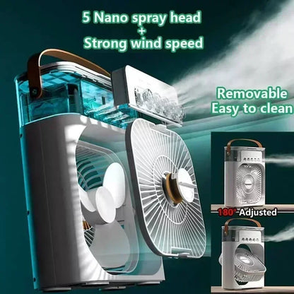 3-in-1 Mini Air Cooler Fan | Portable Humidifier & LED Night Light for Home & Office