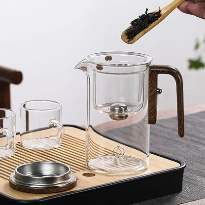 Misty Glass Teapot with Wooden Handle – Tea Leaf Separator, Heat-Resistant, Transparent Teaware (520ml / 720ml)