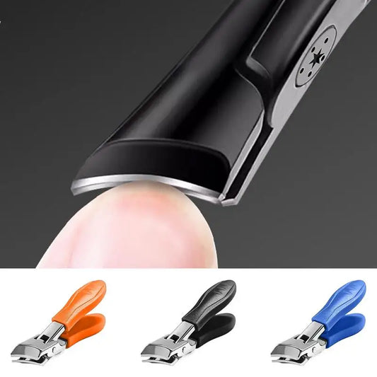 Slanted Nail Clippers with Wide Jaw – Anti-Splash Long Handle Clippers for Thick Toenails & Fingernails (Unisex, Stainless Steel)