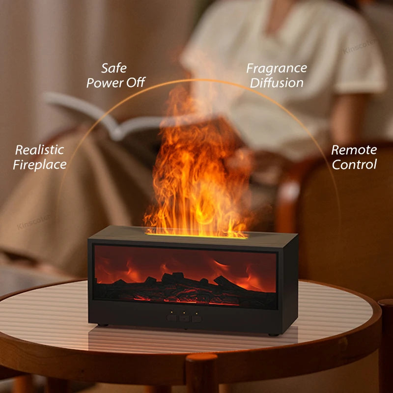 Fireplace Air Humidifier & Aroma Diffuser – Waterless Auto-Off, LED Light, Remote Control | Perfect Creative Gift for Home