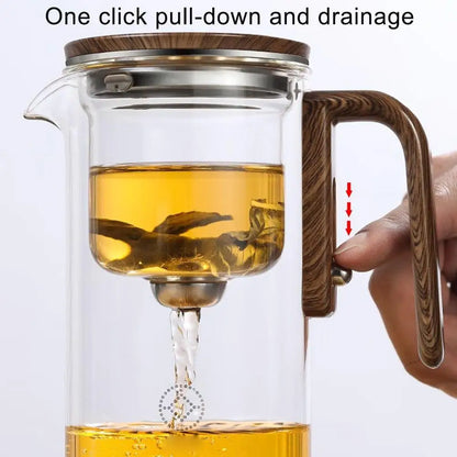 Misty Glass Teapot with Wooden Handle – Tea Leaf Separator, Heat-Resistant, Transparent Teaware (520ml / 720ml)