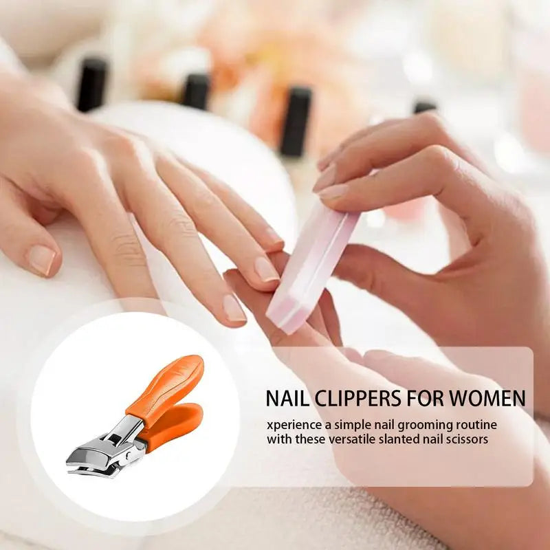 Slanted Nail Clippers with Wide Jaw – Anti-Splash Long Handle Clippers for Thick Toenails & Fingernails (Unisex, Stainless Steel)