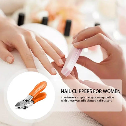 Slanted Nail Clippers with Wide Jaw – Anti-Splash Long Handle Clippers for Thick Toenails & Fingernails (Unisex, Stainless Steel)