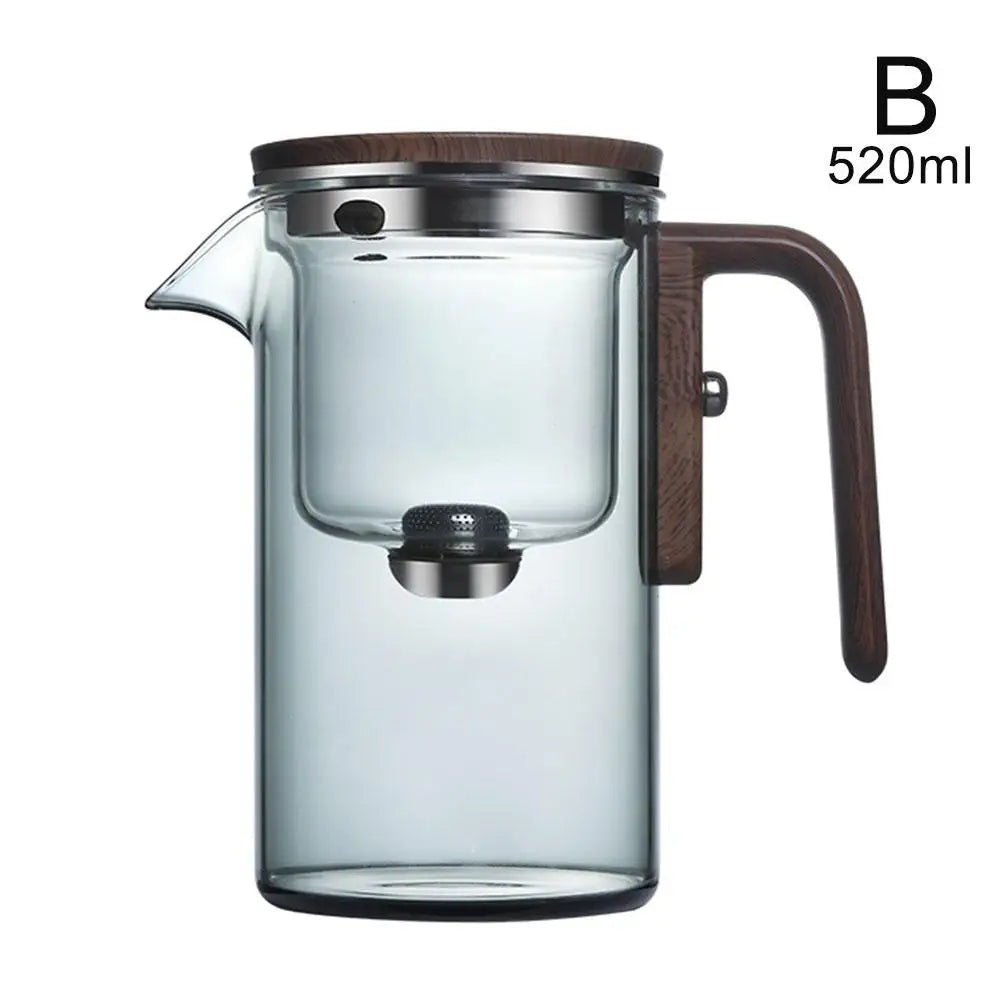 Misty Glass Teapot with Wooden Handle – Tea Leaf Separator, Heat-Resistant, Transparent Teaware (520ml / 720ml)