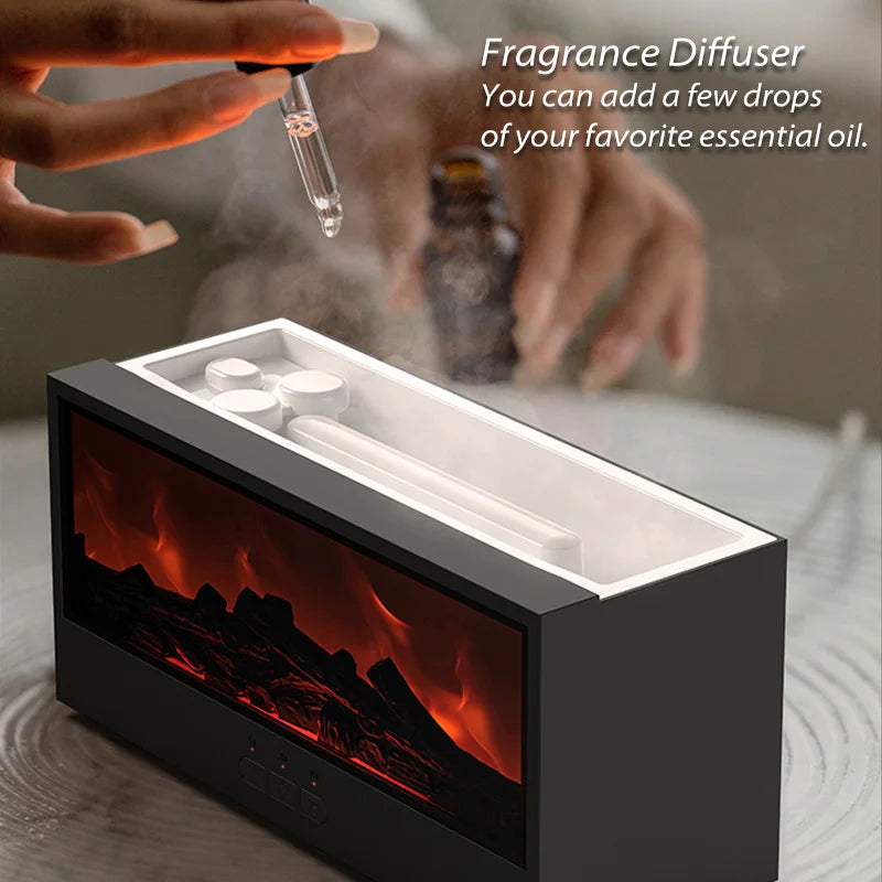 Fireplace Air Humidifier & Aroma Diffuser – Waterless Auto-Off, LED Light, Remote Control | Perfect Creative Gift for Home