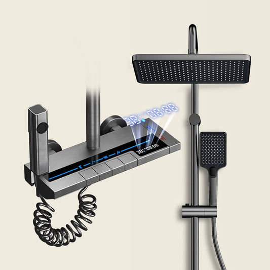 Luxury Gray Digital Shower System – Full Bathroom Set with Ambient Light, Piano Button Controls & Display