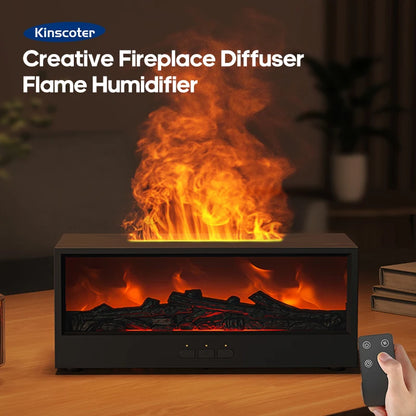 Fireplace Air Humidifier & Aroma Diffuser – Waterless Auto-Off, LED Light, Remote Control | Perfect Creative Gift for Home