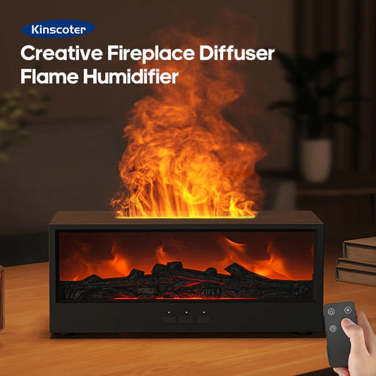 Fireplace Air Humidifier & Aroma Diffuser – Waterless Auto-Off, LED Light, Remote Control | Perfect Creative Gift for Home