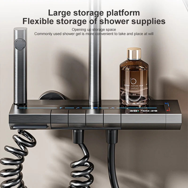 Luxury Gray Digital Shower System – Full Bathroom Set with Ambient Light, Piano Button Controls & Display