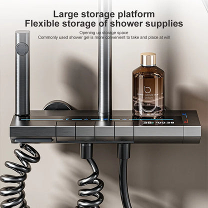 Luxury Gray Digital Shower System – Full Bathroom Set with Ambient Light, Piano Button Controls & Display