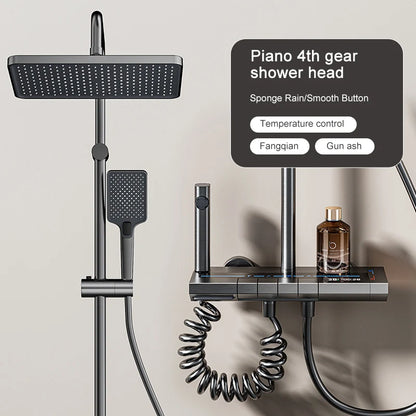 Luxury Gray Digital Shower System – Full Bathroom Set with Ambient Light, Piano Button Controls & Display