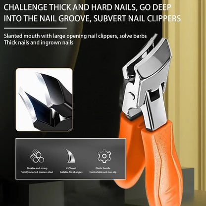 Slanted Nail Clippers with Wide Jaw – Anti-Splash Long Handle Clippers for Thick Toenails & Fingernails (Unisex, Stainless Steel)