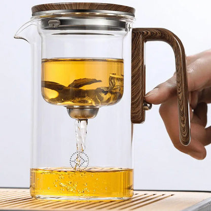 Misty Glass Teapot with Wooden Handle – Tea Leaf Separator, Heat-Resistant, Transparent Teaware (520ml / 720ml)