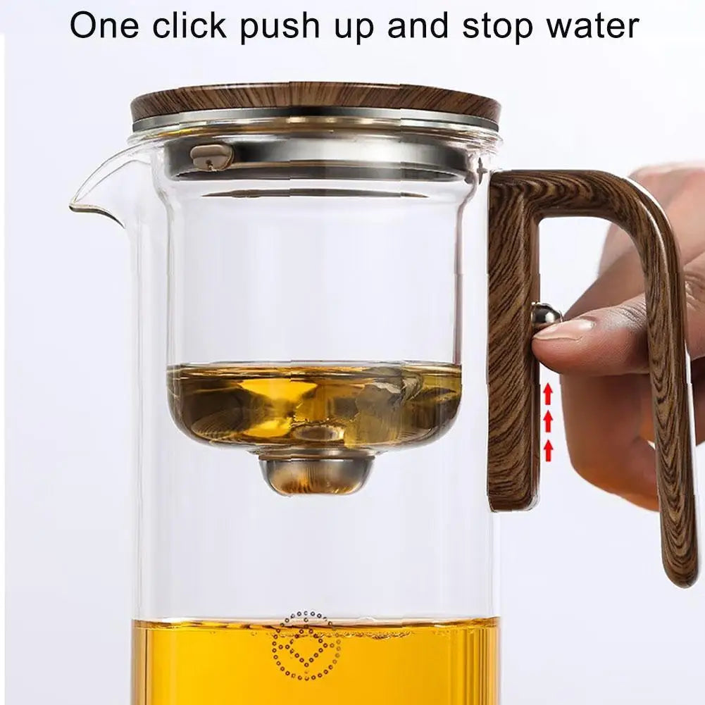 Misty Glass Teapot with Wooden Handle – Tea Leaf Separator, Heat-Resistant, Transparent Teaware (520ml / 720ml)