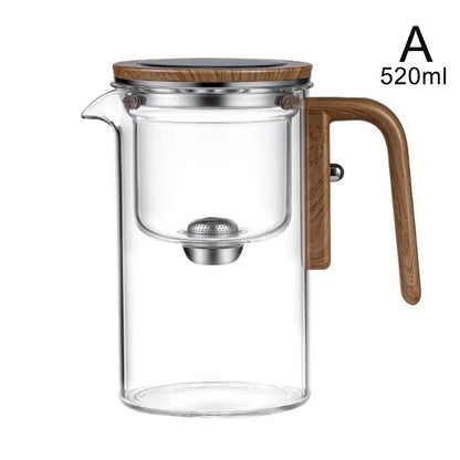Misty Glass Teapot with Wooden Handle – Tea Leaf Separator, Heat-Resistant, Transparent Teaware (520ml / 720ml)